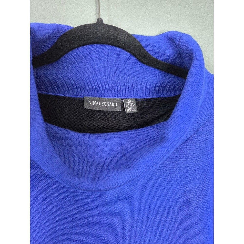 Nina Leonard Sweater Dress Cowl Neck Long Sleeve Cobalt Blue Black Old Money XL - Picture 5 of 11